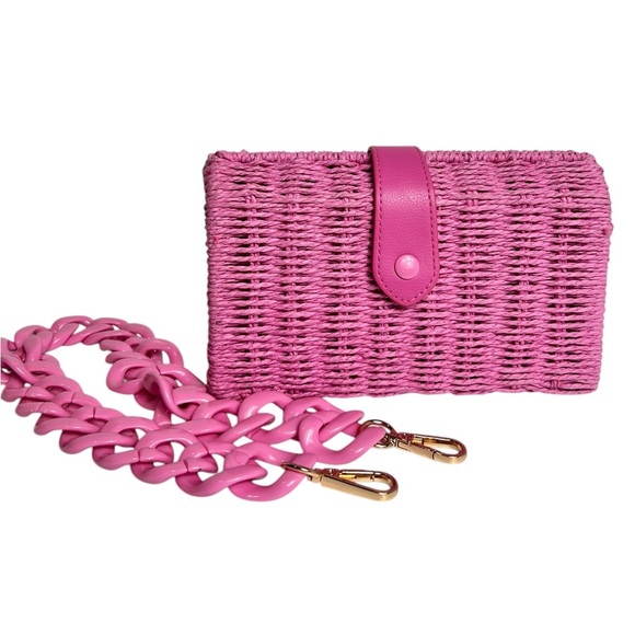 A New Day pink straw woven handbag, 2 strap styles, clutch, Like NEW Summer - Picture 13 of 13